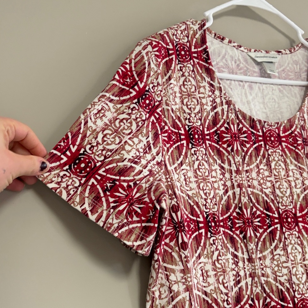 Christopher & Banks Red and White Geometric Short Sleeve Top - Picture 4 of 6